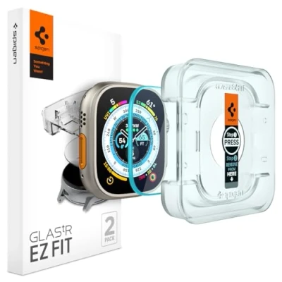 Bild av Spigen Glas.tR EZ Fit Skärmskydd kompatibel med Apple Watch Ultra 2, 49mm, 2 Stycken, Sjabloon voor Installatiem, Kristallklart, Responsiv Touch