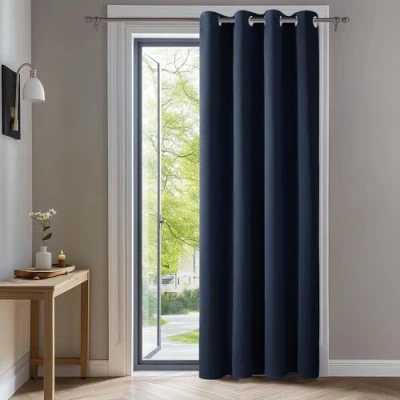 Bild av Deconovo mörkläggningsgardin med öljetter för termiska gardiner i vardagsrummet, 240x140 cm (höjd x bredd), mörkblå, 1 st