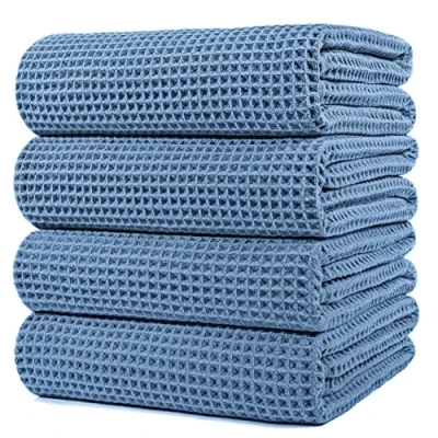 Bild av POLYTE Mikrofiber överdimensionerad snabbtorkande luddfri badhandduk, 152 x 76 cm, 4 pack (blå, våffelväv)