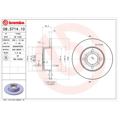 Bild av BREMBO 08.5714.10 Disque de frein 256 13 4 plein AUDI: 80 B4 Berline, Avant