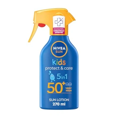 Bild av NIVEA SUN Barn Protect &amp; Care SPF 50+ Trigger Spray (270 ml), vattentålig solskyddsspray för barn, solskydd omedelbart och effektivt UVA/UVB skydd