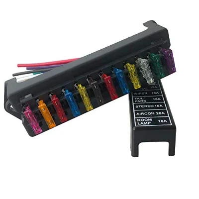 Bild av QitinDasen Premium 12 vägs säkringsbox med kablar, universell standard bladsäkringshållare, bilsäkringsblock, 10 st gratis standardbladsäkringar (12 V/24 V/32 V/48 V)