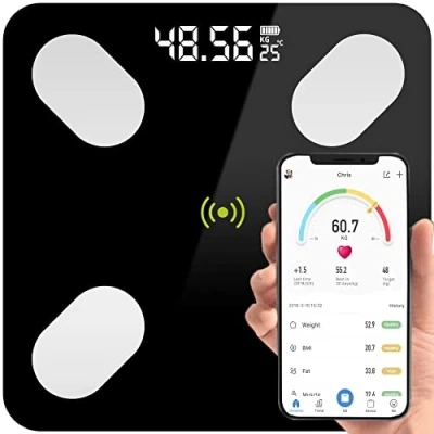 Bild av Retoo Digital Bluetooth kroppsfettvåg med kroppsanalysvåg, härdat glas personvåg app iOS &amp; Android, smart våg för muskelmassa, kroppsfett, BMI, vatten, skelettmuskler, BMR, svart