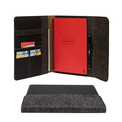 Bild av Rocketbook Smart Notebook Folio Cover Dark Matter Black för bokstaven A4, återvinningsbar, biologiskt nedbrytbar, pennhållare, magnetisk lås, inre förvaring