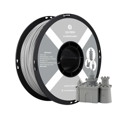Bild av QIDI TECH ABS filament 1,75 mm,3D skrivarfilament Rapido 1 kg spole,lämplig för hyperhastighetsutskrift,3D utskriftsfilament passar de flesta FDM 3D skrivare,mycket motståndskraftig,Grå
