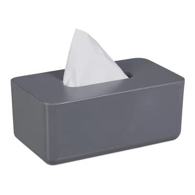 Bild av Relaxdays Dukbox med bambulock, för badrum, näsdukslåda, modern design, H x B D: 10 23 13 cm, plast, grå