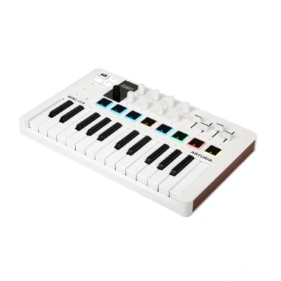 Bild av Arturia MiniLab 3 universell MIDI kontroll för musikproduktion, med allt i ett programvarupaket 25 knappar, 8 flerfärgade kuddar, vit