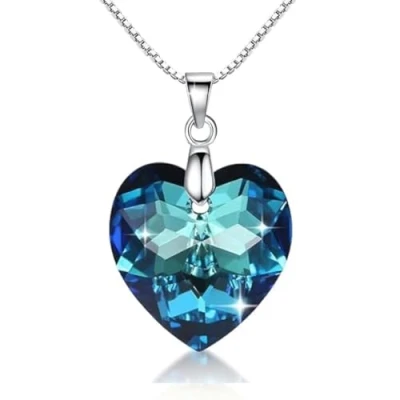 Bild av Crystalline Azuria Hängsmycke Halsband Blå Hjärta Kristaller Sterlingsilver Kvinnor&#039;s Smycken 18 inches