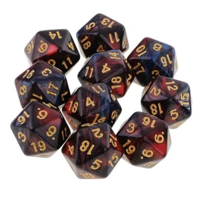 Bild av Dzxin DND spel D20 tärningsset, 10 st polyhedral tärning tärningar 20 mm akryl sidig tärningsspeltärning för RPG MTG tärningsbordsspel (röd + svart)