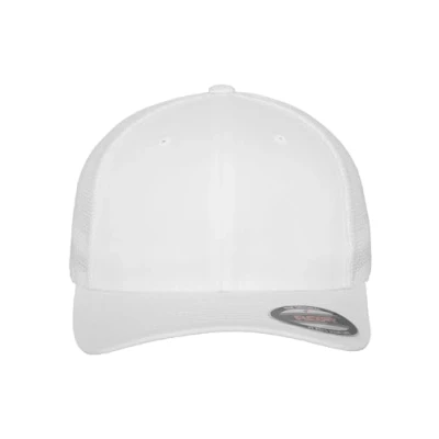 Bild av Flexfit Unisex truckerkeps med fast frontpanel och innerflexband, utan stängning luftgenomsläpplig nätbaksida, en storlek passar alla, Vit, L XL