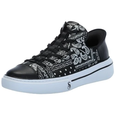 Bild av Skechers Unisex Hands free Slip ins x Dogg Snoop ONE Double G sneakers, svart/vit bandana tryck läder, 45 EU, Svart vit EU