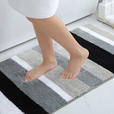 Bild av Homaxy Halkfri badrumsmatta med mjuk hög lugg mikrofiber badmatta absorberande badrumsmattor, tvättbar 60 x 120 cm, svart/grå