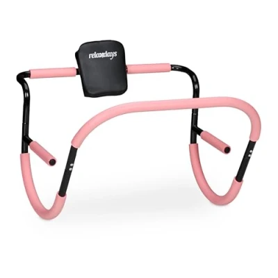 Bild av Relaxdays magtränare, för kärnmuskler, HxBxD: 68,5 x 69 65 cm, effektiv magträning, situps i hemmet, rosa/svart, plast, stål
