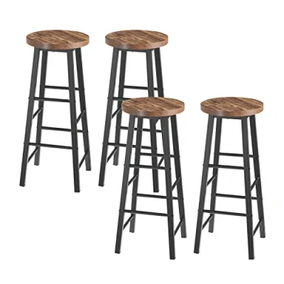 Bild av WOLTU 4 x barstol, bistropall, spall, stativ av robust stål, pennyta MDF, svart + trä, vintage BH130 hov