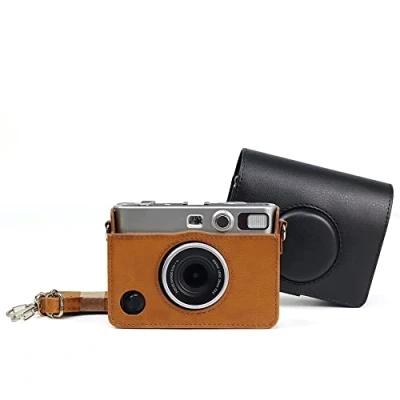 Bild av Kameraväska för Fujifilm Instax Mini EVO, retro skyddande kamerafodral axelväska med axelrem PU läderfodral, Brun,