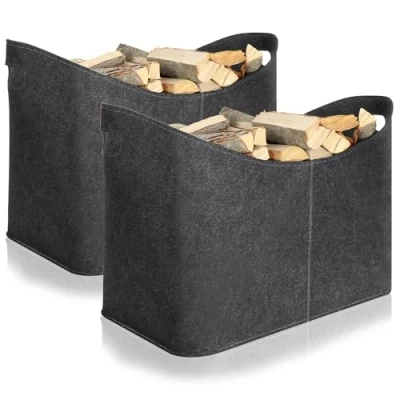 Bild av COM FOUR® 2x filtpåse XXL för shopping, tidningar, papper, leksaker, picknick eller strand robust tillverkad av tjock filt perfekt vedpåse ved (02 st antracit 54x30cm)