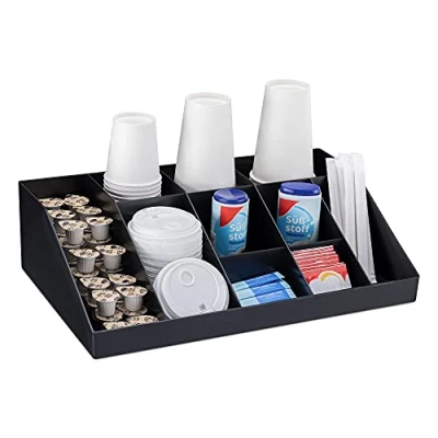 Bild av Navaris kaffedispenser arrangör förvaring av tillbehör kaffebar för bland annat socker mjölk servetter kapslar kaffestation 10 fack svart
