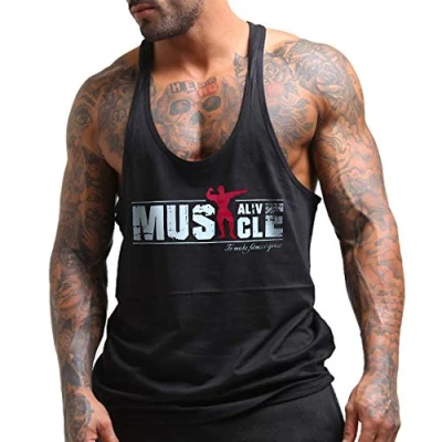 Bild av Herr Gym Bodybuilding Linne Stringer Vest Kondition Träna Sportkläder Bomull Röd XL