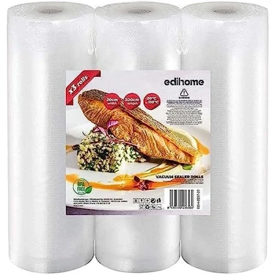 Bild av Edihome, Tom matpåsar, 20 x 300 cm, 3 rullar, påsar för vakuumförpackning, konservering, BPA gratis, sous, vide (3 rullar cm m)