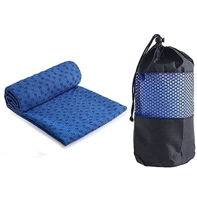 Bild av Ivy Yoga handduk halkfri mikrofiber yogahandduk snabbtorkande idealisk för matta, varm yoga, 183 x 61 cm, blå bärbar vikbar yogamatta