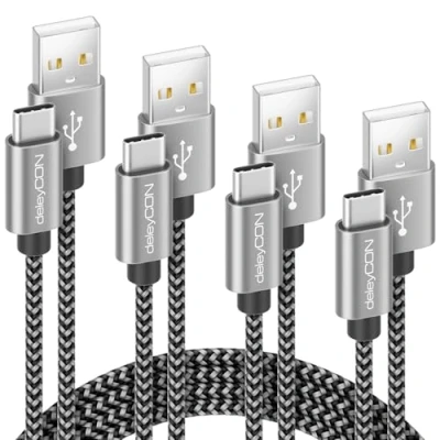 Bild av deleyCON USB C Kabel SET (4 Stycken 0,5m 1m 2m 3,0m) Nylon Laddningskabel Datakabel Typ Plugg i Metall Laddning och Synkronisering av Mobiltelefon Smartphone