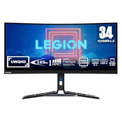 Bild av Lenovo Legion Y34wz 30 34&quot; WQHD spelskärm 3440 x 1440 180 Hz 720 nits 1 ms svarstid VA panel USB C HDMI DisplayPort AMD FreeSync integr. Högtalare 10,5 kg svart