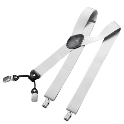 Bild av DonDon breda hängslen 3,5 cm 4 clips med läder i Y form elastisk och längdjusterbar Ljusgrå
