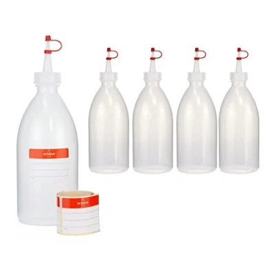 Bild av 5x 500 ml pressflaskor, tvättflaskor av LDPE med dropplock, garneringflaskor, dekorativa flaskor för kök, hobby eller laboratorium