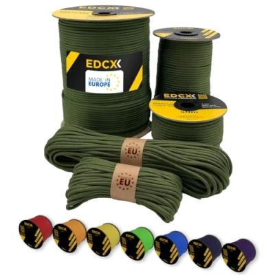 Bild av EdcX Paracord 4 mm, 35+ solida färger (15m, 30m, 50m, 100m, 300m) Idealisk för hantverk, gör det själv, camping 100% nylonrep 4mm Tactical Cord 550 Typ III