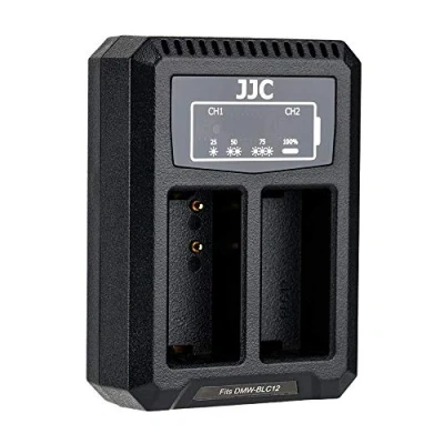 Bild av JJC USB dubbel batteriladdare för Panasonic FZ300 FZ200 FZ1000 GH2 G5 G6 G7 G85 och Leica Q V Lux Lux4 Lux5 Sigma dp0 dp1 dp2 Quattro kamera passar DMW BLC12 BP 51 DC12 Batteri