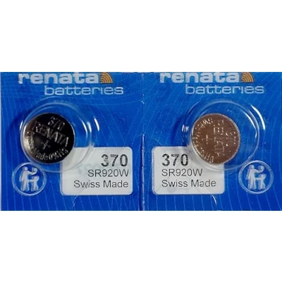 Bild av Renata batterier för armbandsur, tillverkade i Schweiz, battericeller, silveroxid, 0 % kvicksilverfri, knappcellsbatteri, 1,55 V, med lång livslängd (370, SR920W), 2 st