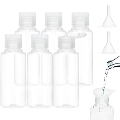 Bild av BillyBath Reseflaskor för fyllning 100 ml, 6 stycken flytande flaskor att fylla med 2 små trattar, transparenta plastflaskor sminkflaska duschgel behållare flaska set schampo lotion