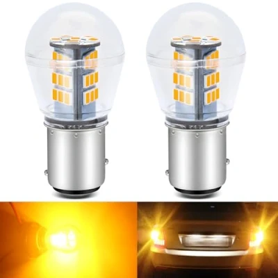 Bild av DEFVNSY 2 pack bärnsten/gul 1157 BAY15D 2057 2357 7528 extremt ljus LED lampa 2835 33 SMD glödlampor för blinkersljus svansblinker sidomarkörlampa 10 30V DC