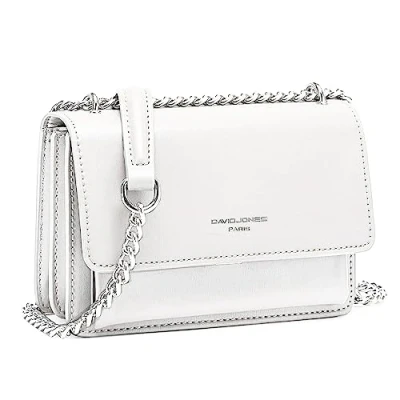 Bild av David Jones Liten axelväska kedja för kvinnor axelväskor i PU läder messenger crossbody väska handväska med dragkedja koppling ficka natt telefon, Vit, Talla única, Elegant