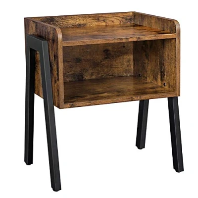 Bild av VASAGLE Nattbord, sidobord, soffbord med metallram, stapelbar, öppet fack, industriell design, vintage svart LET54X, 42 x 52 35 cm (B H D)