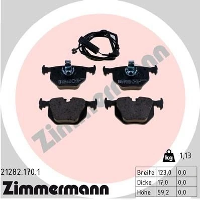 Bild av ZIMMERMANN 21282.170.1 Jeu de plaquettes frein contact signal d&#039;usure inclus la photo correspond au contenu livraison BMW: X5, 3 Cabriolet
