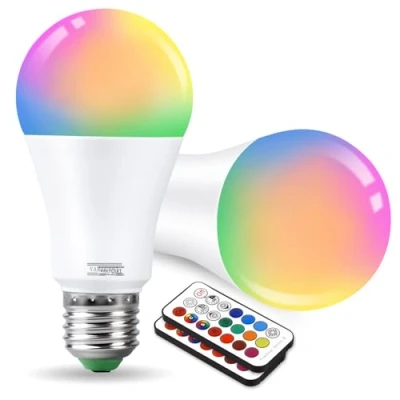 Bild av VARICART E27 10 W LED glödlampa Edison skruv, RGB + varm vit 3 000 K, dimbar 12 färgväxling 5 lägen, inbyggt minne med fjärrkontroll, 75 100 ekvivalent. Glob för vardags och humörbelysning