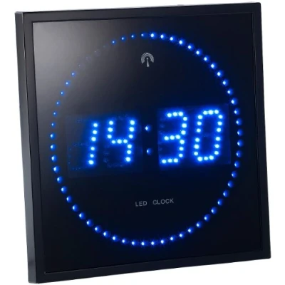 Bild av Lunartec Digital väggklocka: LED radioväggklocka med blå sekunddisplay (digital upplysta väggklockor), blå, modern