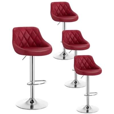 Bild av WOLTU Set med 4 barstolar, bistropallar, diskpallar, höj och sänkbar, vridbar sits i syntetläder, förkromat stål Bordeaux BH23bd