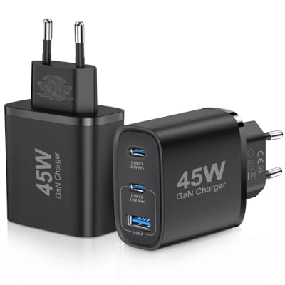 Bild av 2 pack USB C laddare 45W GAN strömadapter snabbladdare med 3 portar typ Multiple PPS (svart)