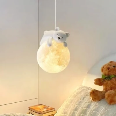Bild av GUANSHAN Sovande björnmånad 3D upphängning månen hängande sänglampa taklampa kreativ sovrum barnrum dekoration