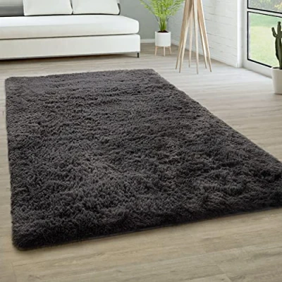 Bild av Paco Home Ryamatta Matta Vardagsrum Fällar Konstfäll Shaggy Fluffig Enfärgad, Storlek:200x290 cm, Färg:Antracit