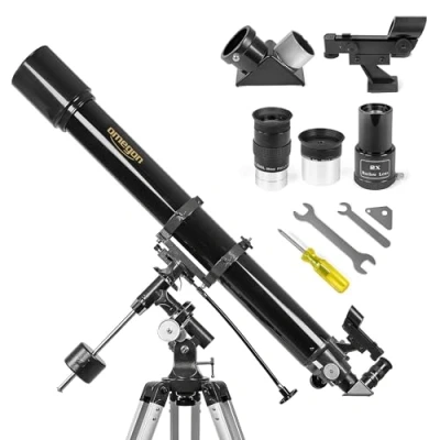 Bild av Omegon teleskop AC 90/1000 EQ 2 Refraktor för nybörjare och avancerade 90 mm öppning 1 000 brännvidd exakt montering mån planetobservation
