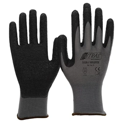 Bild av NITRAS Nylotex 3520 nylon latexhandskar arbetshandskar 12 par, grå/svart, 9
