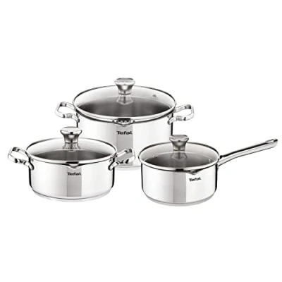 Bild av Tefal 6 st köksredskap, 16 cm kastrull, 20/24 gryta, glaslock, induktion, 18/10 rostfritt stål, 10 års garanti, 3 lager bas, Duetto On A705S636