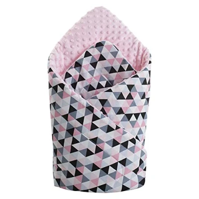 Bild av Medi Partners Slagtäcke plug in kudde Minky 100% bomull 75 x cm sovsäck dubbelsidig mjuk året runt multifunktionell antiallergiska spädbarn (rosa trianglar med ljusrosa minky)