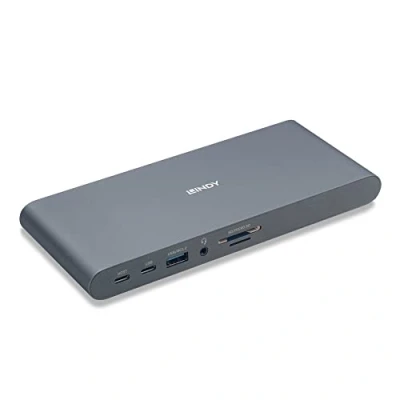 Bild av LINDY USB 3.2 typ C bärbar dator dockningsstation 5K DP, HDMI, PD 3.0 100 W, Gen 1, Gigabit, SD, MicroSD, Audio