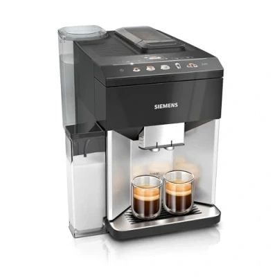 Bild av Siemens, helautomatisk kaffemaskin, EQ500, aromaDouble Shot, autoMilk Clean, ceramDrive, coffeeSelect Display, två koppsfunktion, daylight silver/pianosvart, TQ513R01