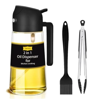 Bild av Matolja sprayflaska,2 i 1olje dispenser &amp; olja sprayflaska,470 ml olivolja Anti dropp oljedispenser,Lämplig för köksmatlagning, air fryer, bakning, sallad, stekning，（svart）