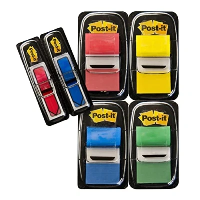 Bild av Post it index medelstora flaggor, värdepaket, paket med 4 dynor + 2 pildynor gratis, 248 flaggor per dyna, 25,4 mm x 43,2 mm, gul, röd, grön, blå färger för att markera, markera eller färgkod viktig